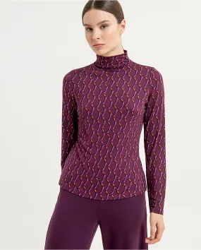 Printed Purple Long Sleeve Polo Neck Top by Surkana