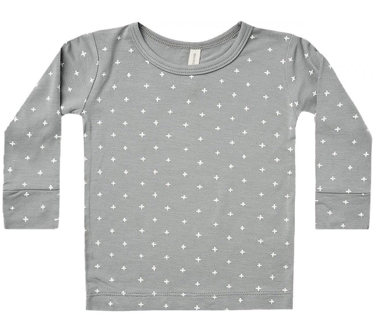 50% off bamboo long sleeve t-shirt criss cross in dusty blue.