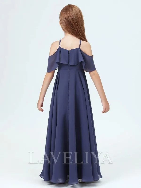 A-line Halter Ruffles Ankle-Length Chiffon Junior Bridesmaid Dress