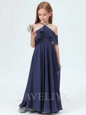 A-line Halter Ruffles Ankle-Length Chiffon Junior Bridesmaid Dress