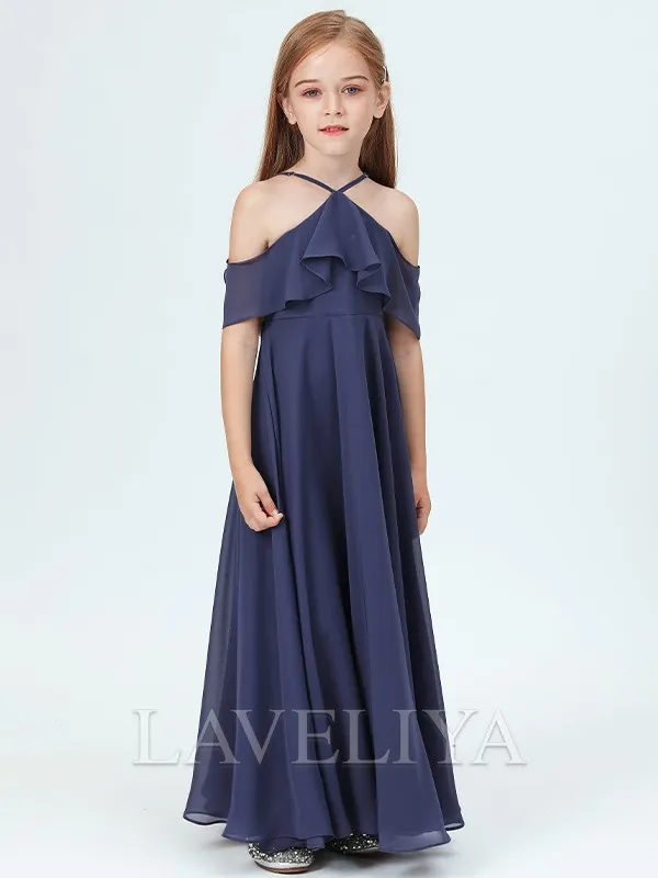 A-line Halter Ruffles Ankle-Length Chiffon Junior Bridesmaid Dress