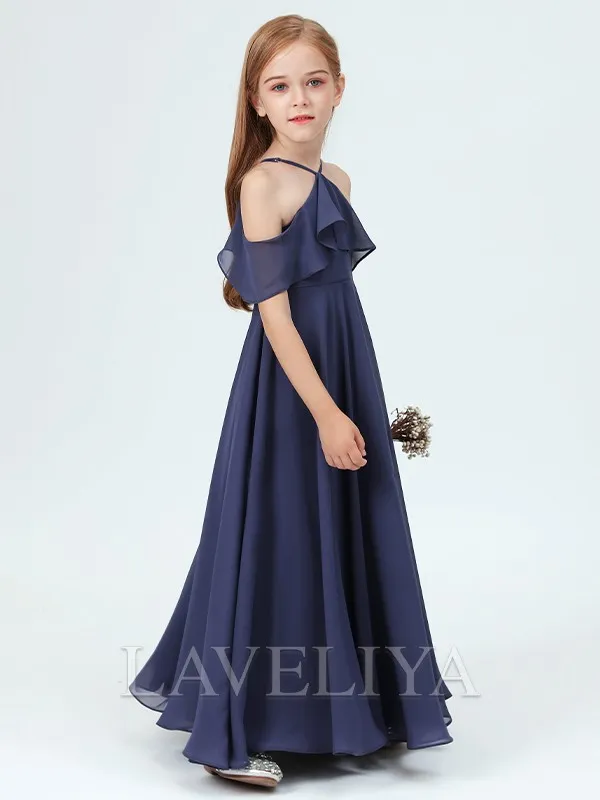 A-line Halter Ruffles Ankle-Length Chiffon Junior Bridesmaid Dress