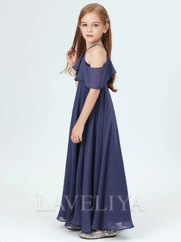 A-line Halter Ruffles Ankle-Length Chiffon Junior Bridesmaid Dress