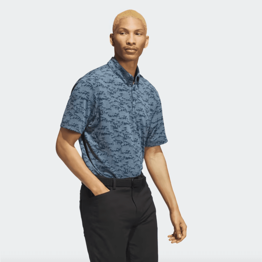 Adidas Go-To Blue Printed Golf Polo Shirt.