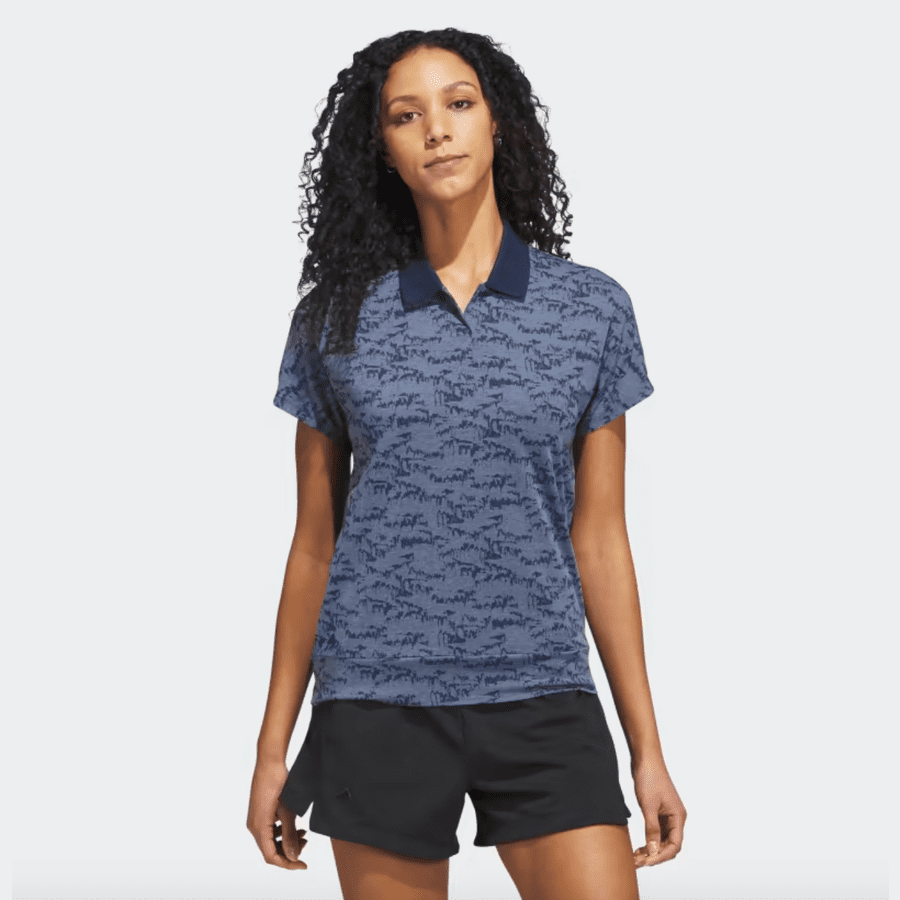 Adidas Ladies Navy Golf Polo Shirt - Go-To Printed