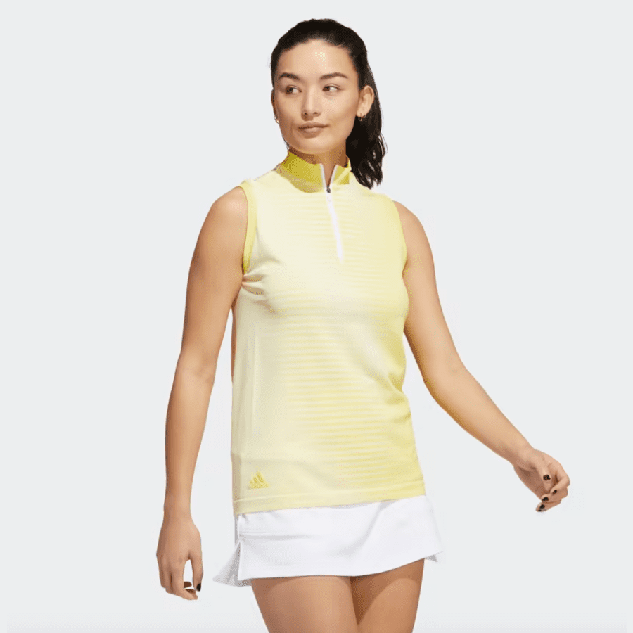 Adidas Ladies Yellow Primeknit Sleeveless Golf Polo Shirt