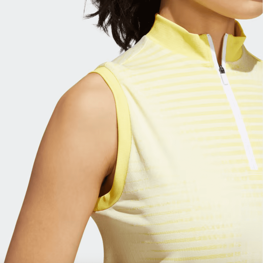 Adidas Ladies Yellow Primeknit Sleeveless Golf Polo Shirt