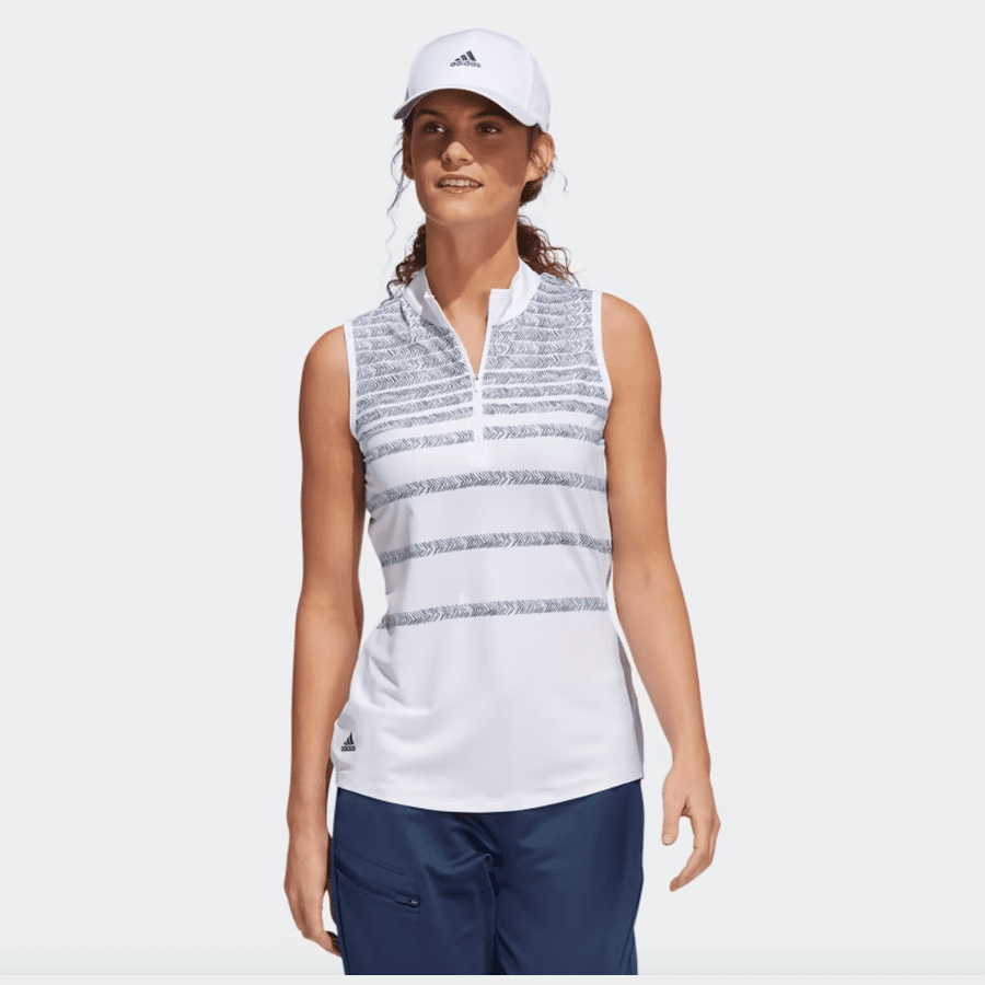 Adidas Women's Blue Herringbone Stripe Sleeveless Polo Shirt