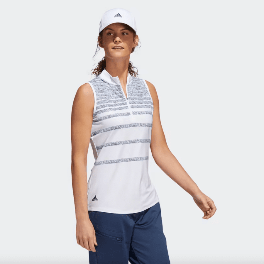 Adidas Women's Blue Herringbone Stripe Sleeveless Polo Shirt