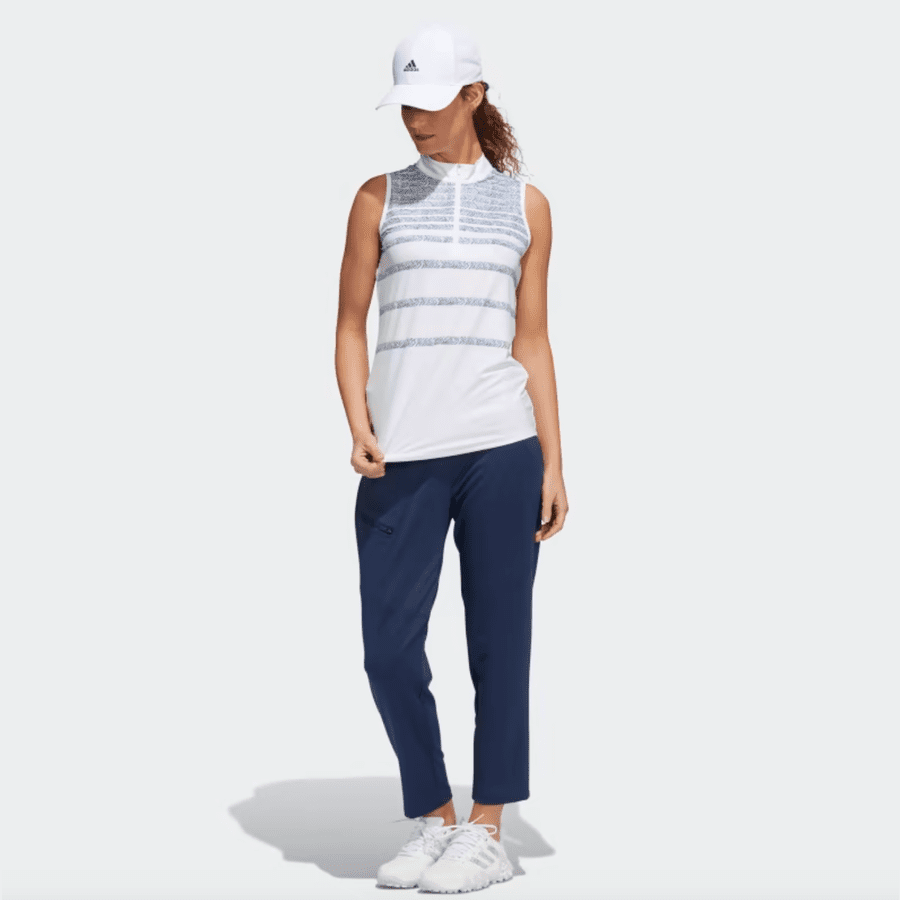 Adidas Women's Blue Herringbone Stripe Sleeveless Polo Shirt