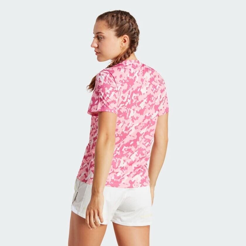 adidas Women's Camo Running T-Shirt - Blue/Pink - Fitness Top