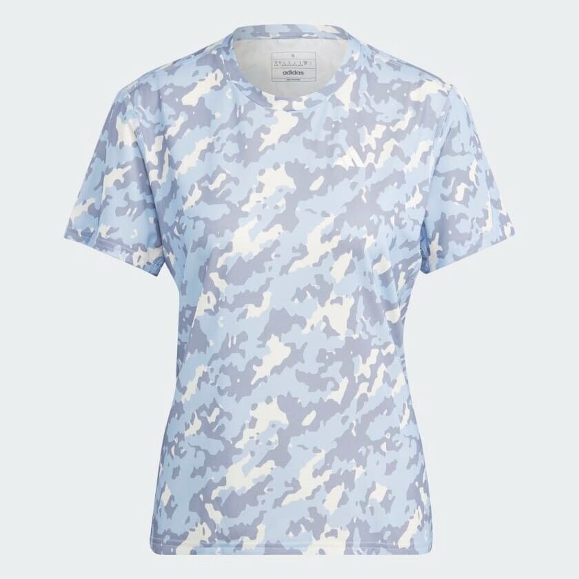 adidas Women's Camo Running T-Shirt - Blue/Pink - Fitness Top