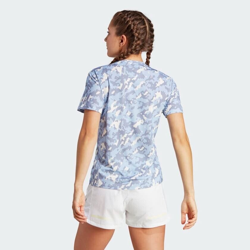 adidas Women's Camo Running T-Shirt - Blue/Pink - Fitness Top