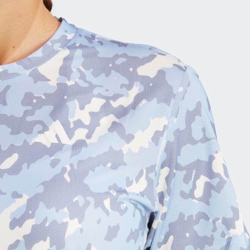 adidas Women's Camo Running T-Shirt - Blue/Pink - Fitness Top