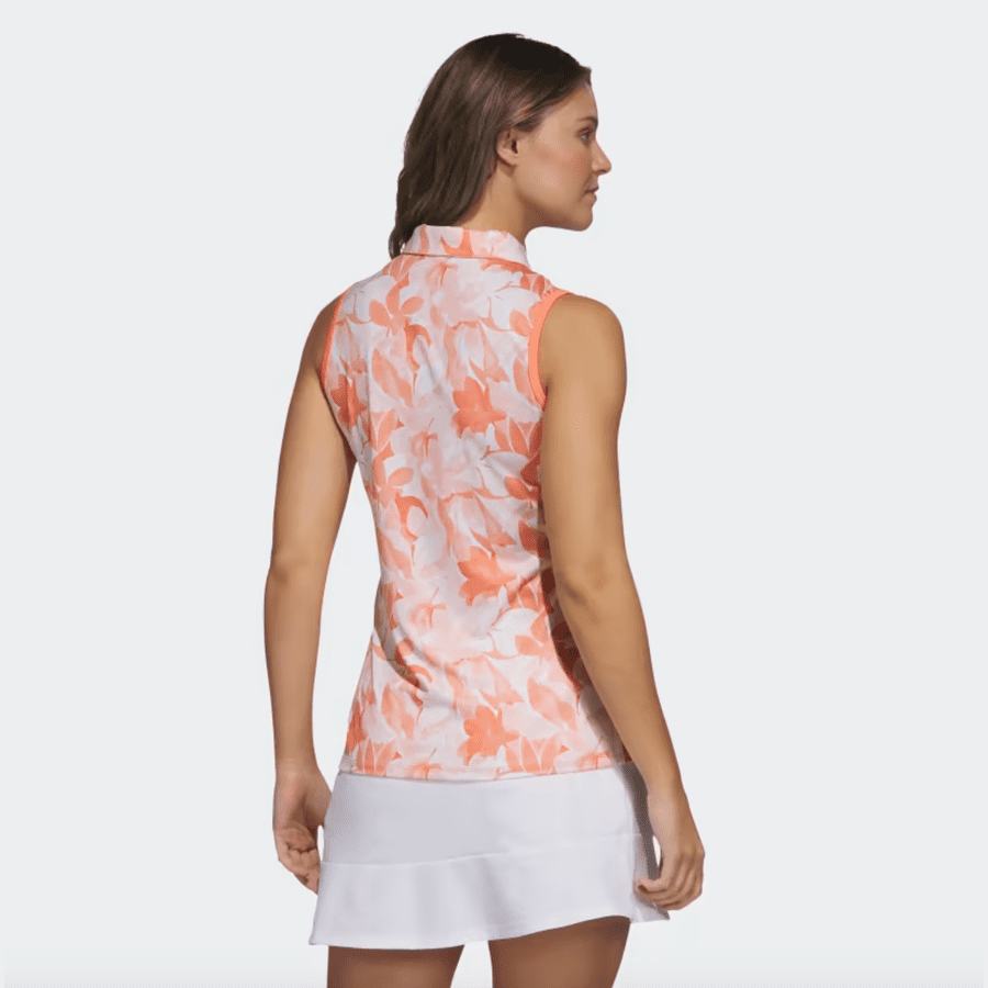 Adidas Womens Floral Sleeveless Golf Polo Shirt - Orange