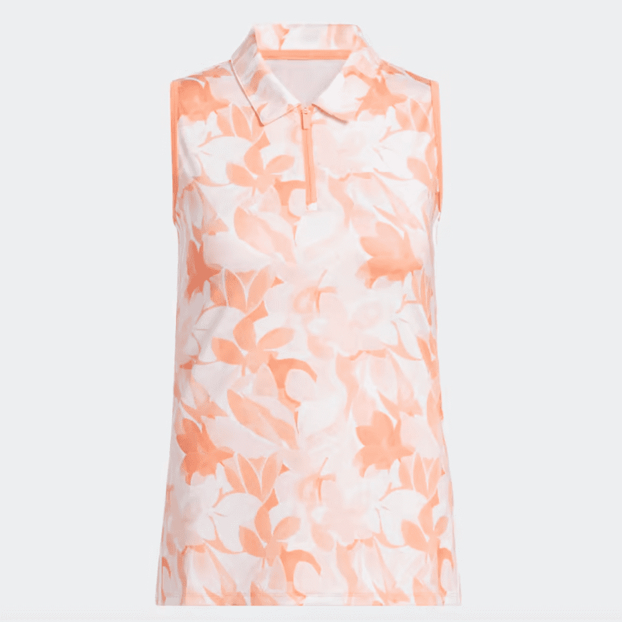 Adidas Womens Floral Sleeveless Golf Polo Shirt - Orange