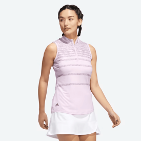 Adidas Women's Pink Herringbone Stripe Sleeveless Polo Shirt