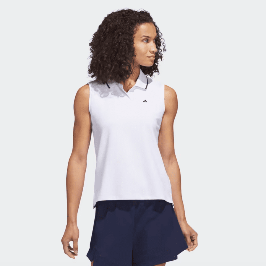 Adidas Women's White Sleeveless Golf Polo Shirt.