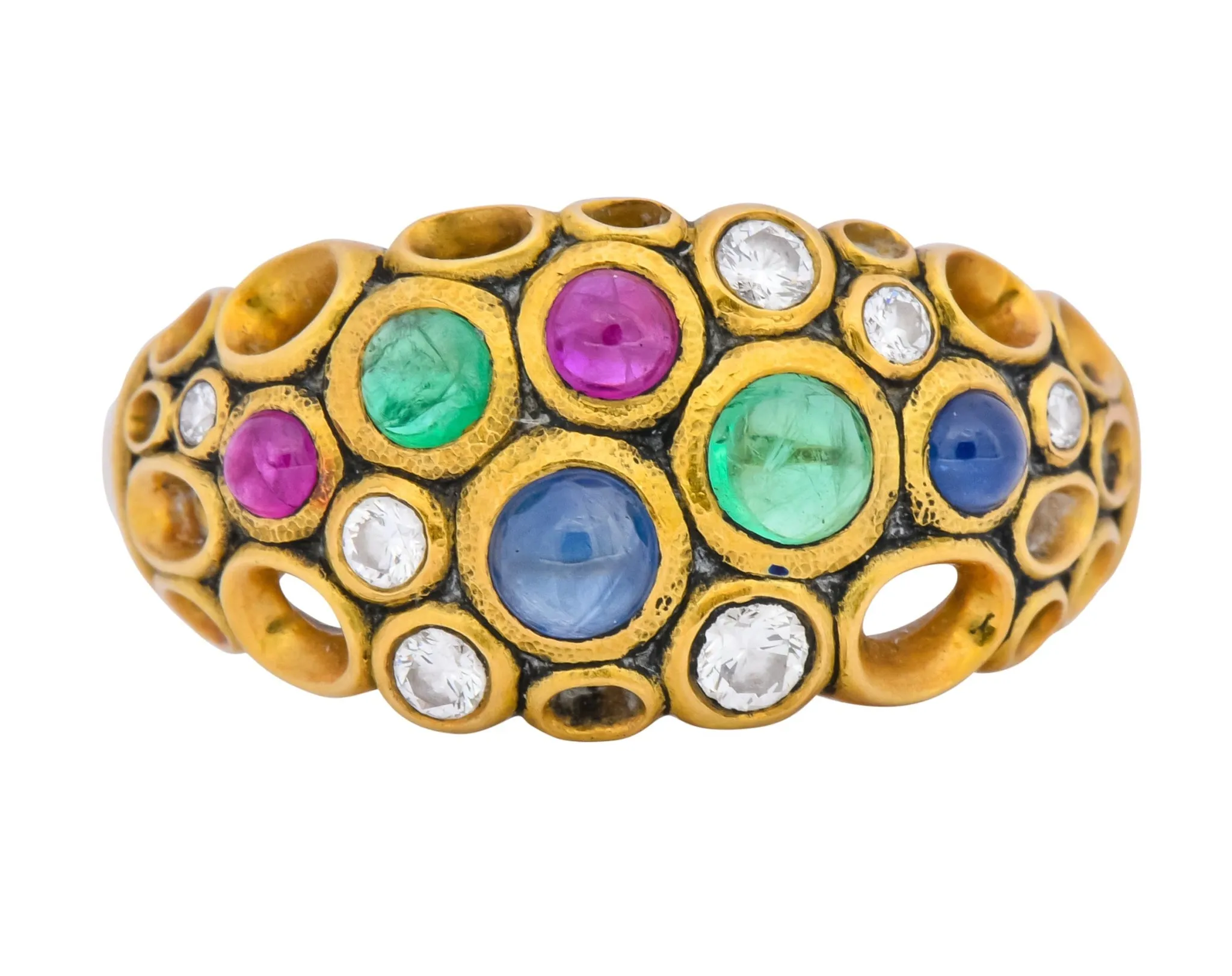 Alex Sepkus Cluster Ring Blue Sapphire Emerald Ruby Diamond 18K Gold