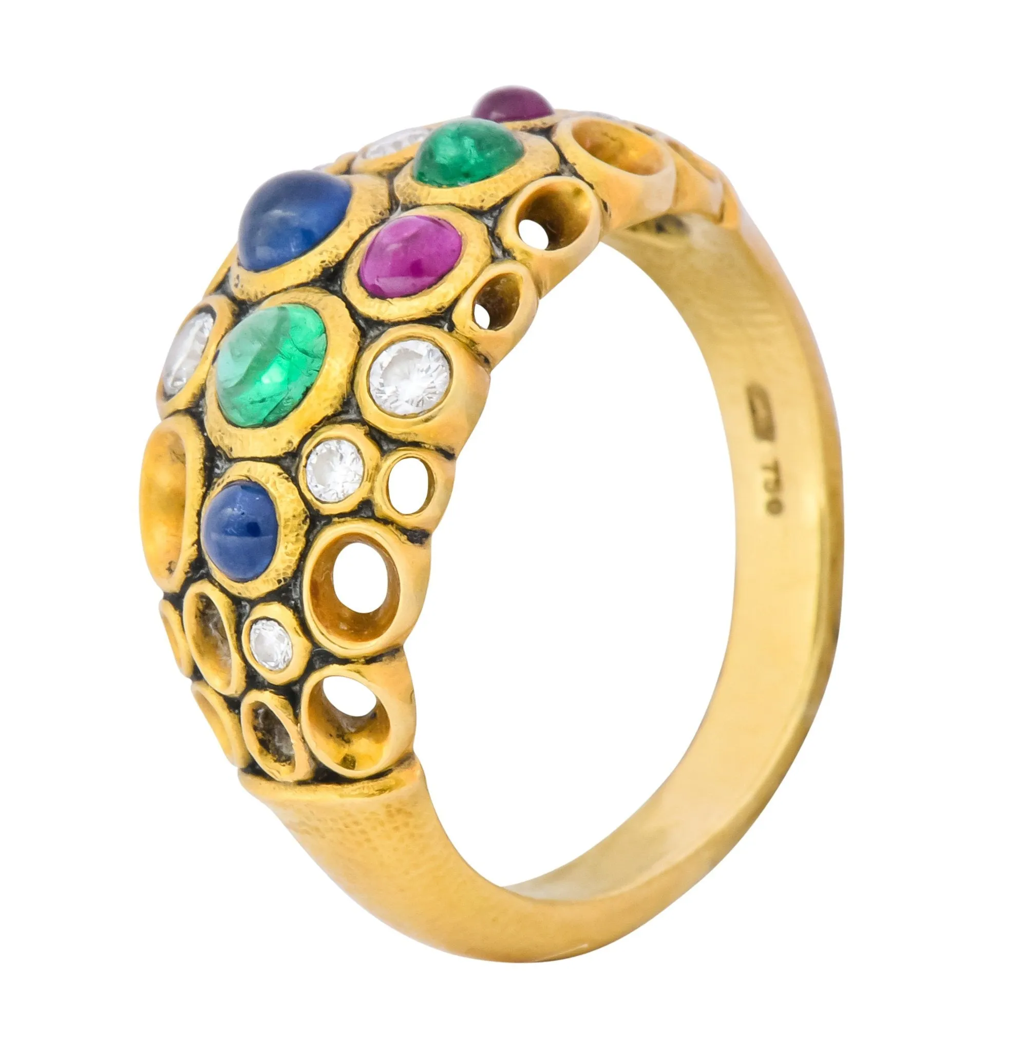 Alex Sepkus Cluster Ring Blue Sapphire Emerald Ruby Diamond 18K Gold