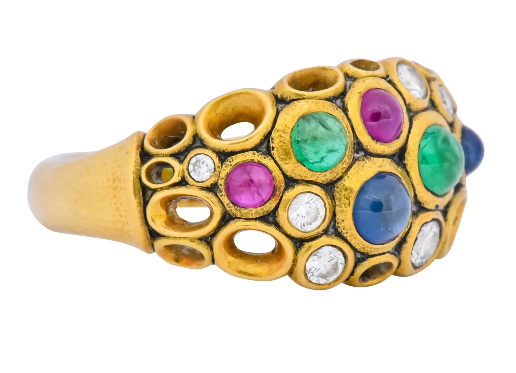 Alex Sepkus Cluster Ring Blue Sapphire Emerald Ruby Diamond 18K Gold