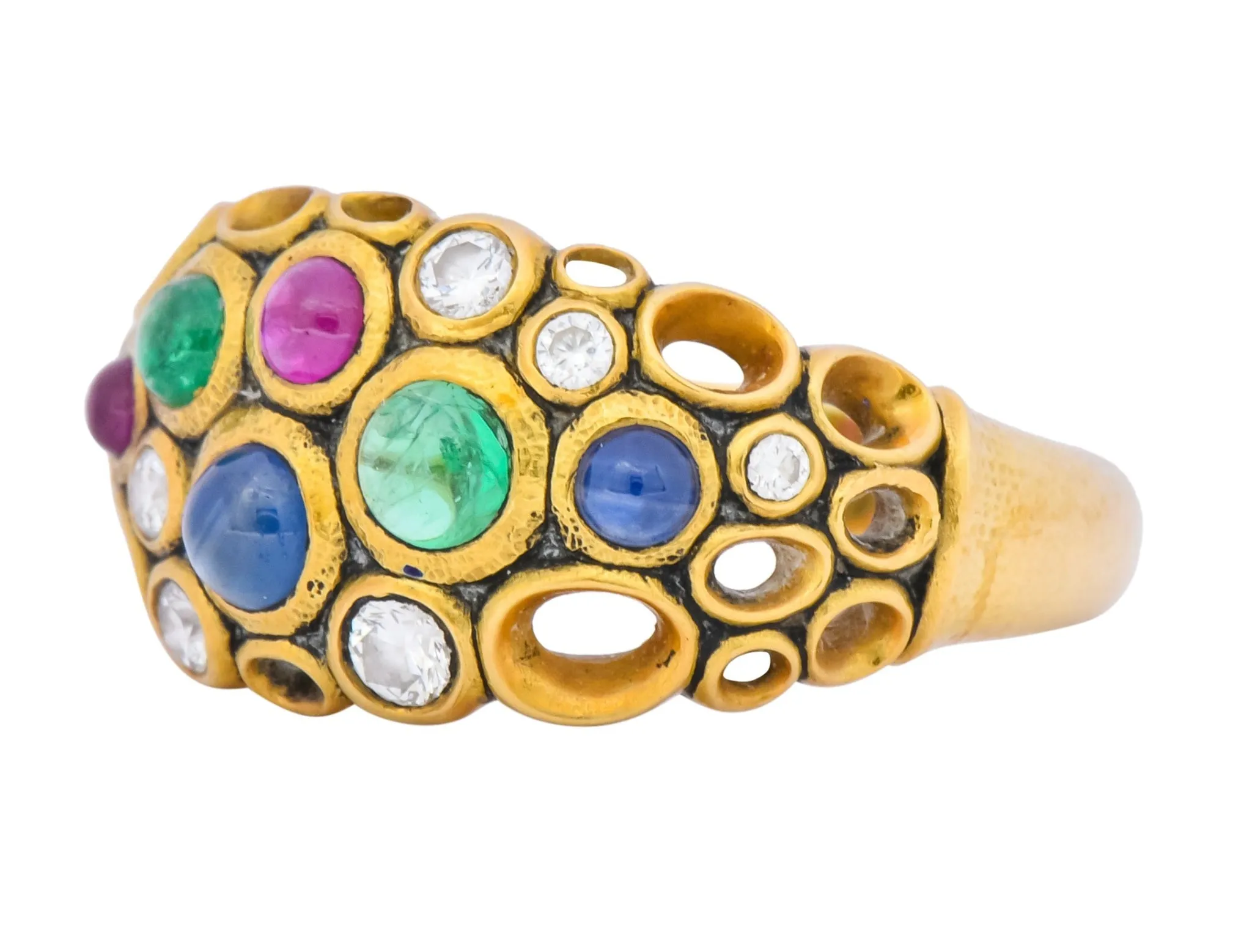 Alex Sepkus Cluster Ring Blue Sapphire Emerald Ruby Diamond 18K Gold