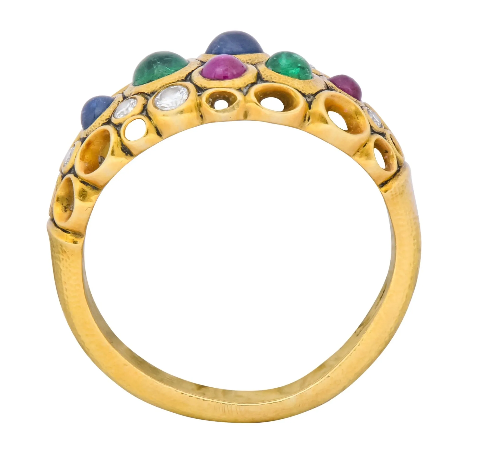 Alex Sepkus Cluster Ring Blue Sapphire Emerald Ruby Diamond 18K Gold