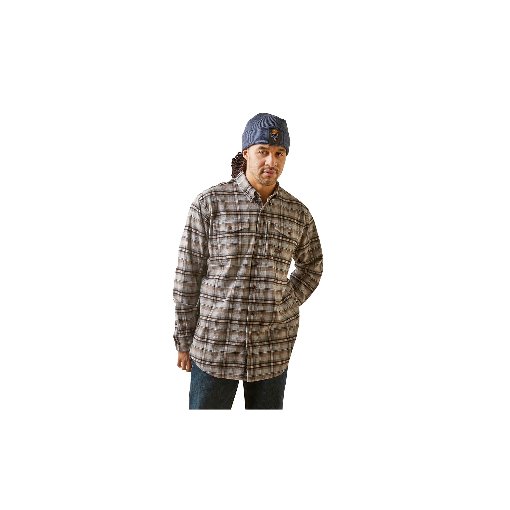 Ariat Flannel Work Shirt - Long Sleeve, Alloy Plaid+Durastrech Material