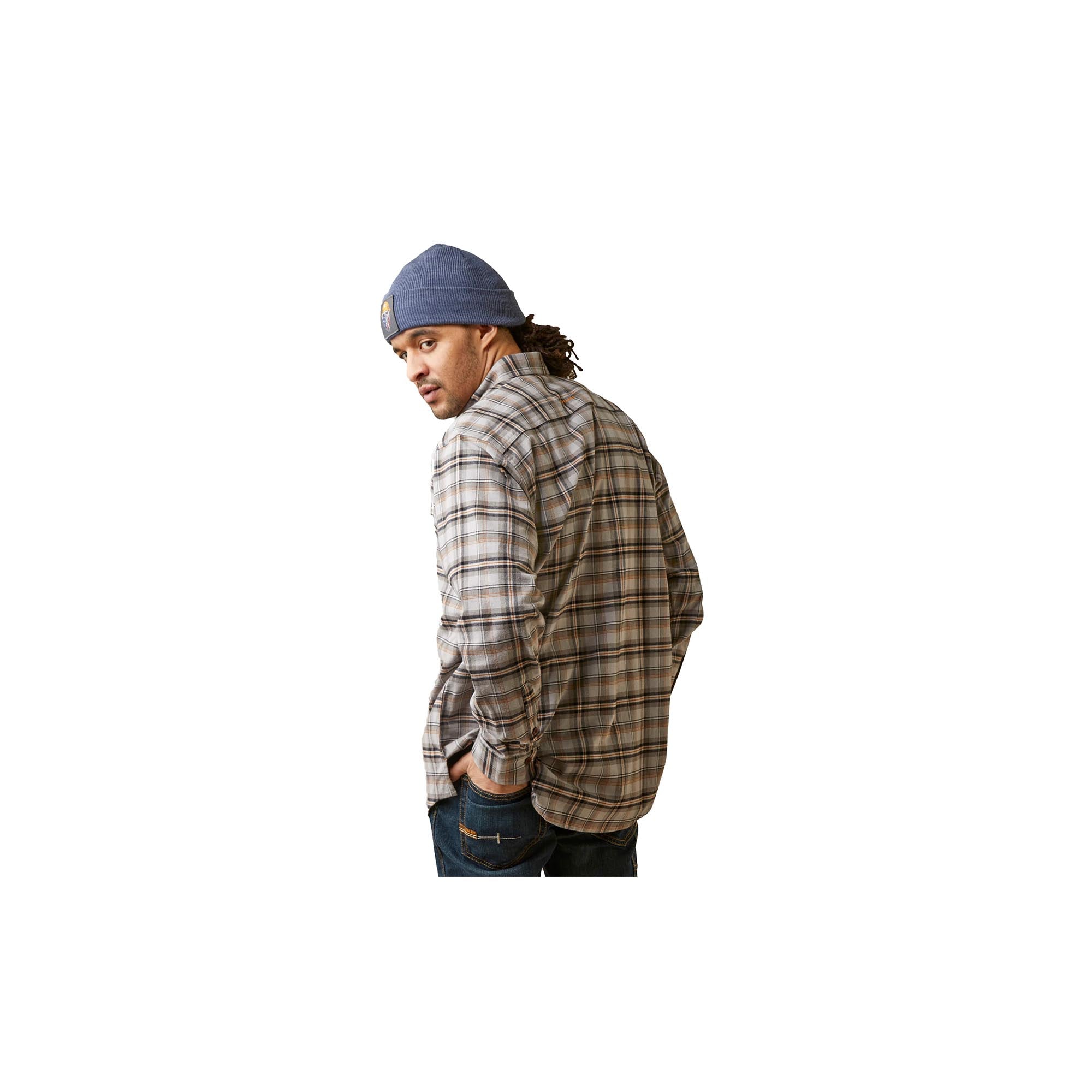 Ariat Flannel Work Shirt - Long Sleeve, Alloy Plaid+Durastrech Material