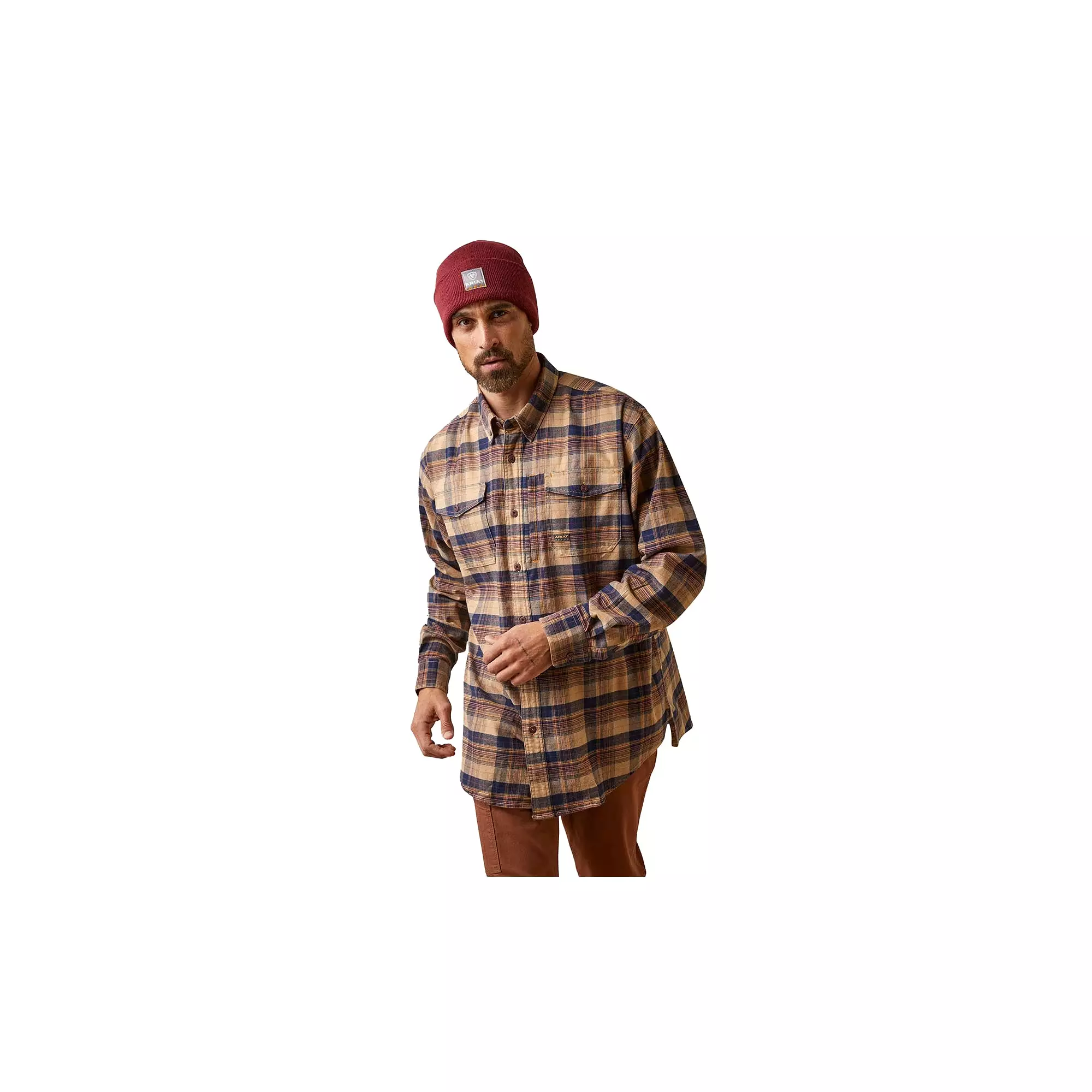 Ariat Rebar Flannel Shirt - Long Sleeve Tigers Eye Plaid | Durable and Stretchable Workwear