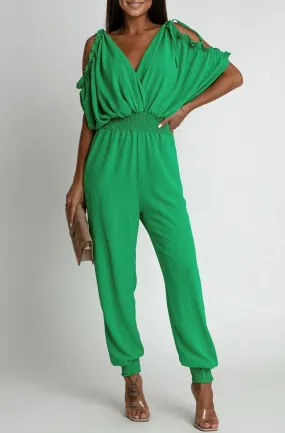 Green Cold Shoulder Jumpsuit by Azeila