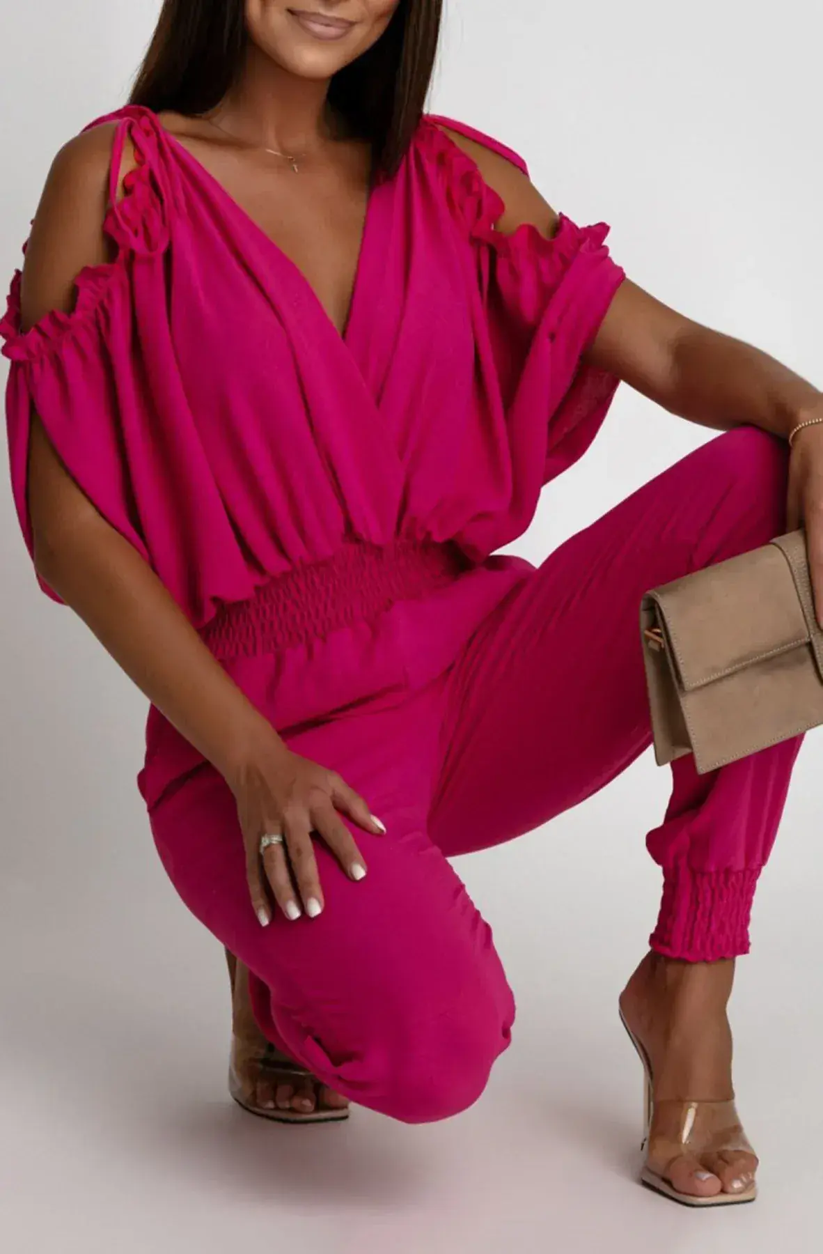 Hot Pink Azeila Cold Shoulder Jumpsuit