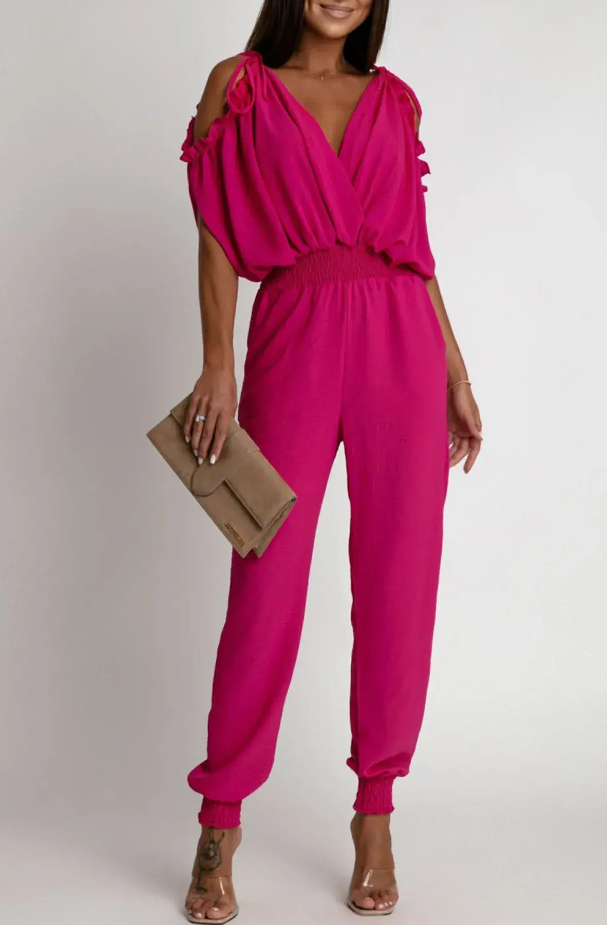 Hot Pink Azeila Cold Shoulder Jumpsuit