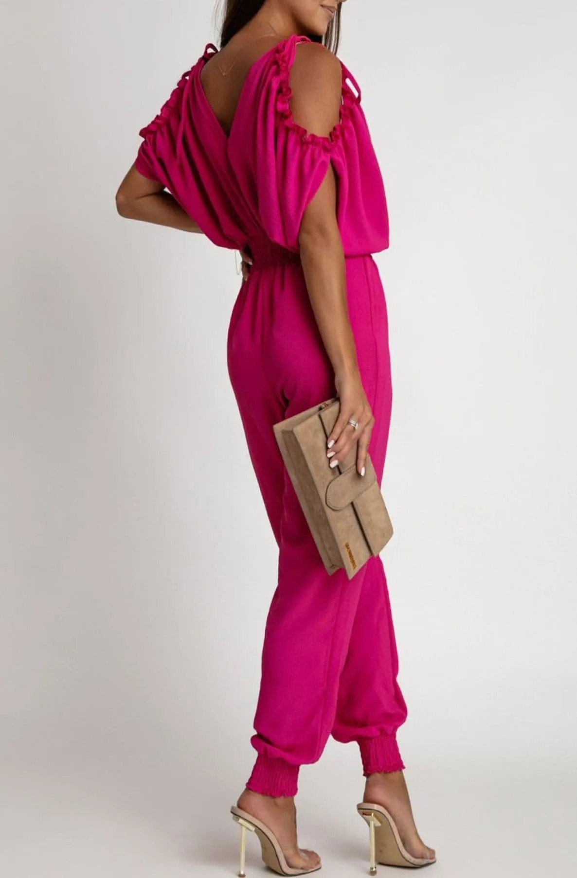 Hot Pink Azeila Cold Shoulder Jumpsuit