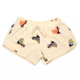 Baby Cotton Terry Girls Track Shorts - Roller Skate Print - Natural