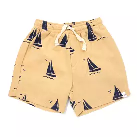 Baby track shorts boys sailboat oatmilk.