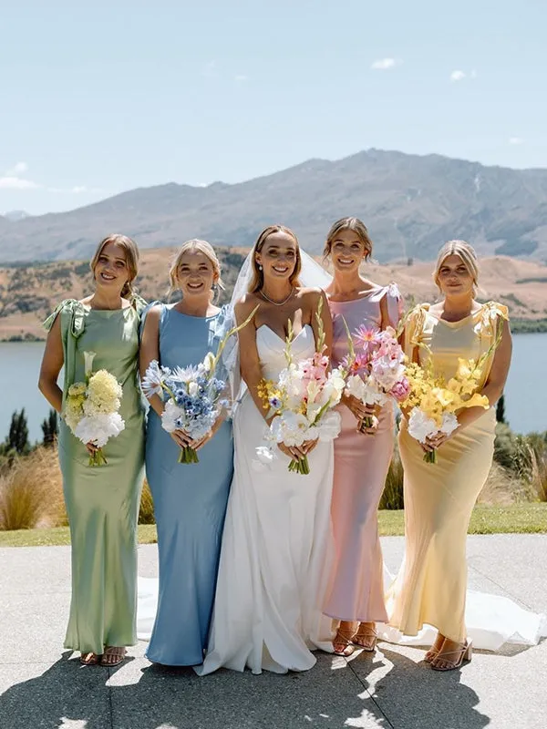 Bateau Ankle Length Mermaid Bridesmaid Dresses Online, Colorful Simple - BG379