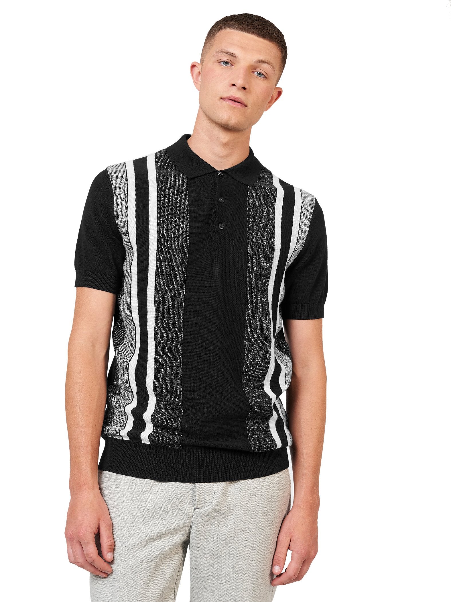 Ben Sherman Birdseye Stripe Knit Polo Shirt for Men