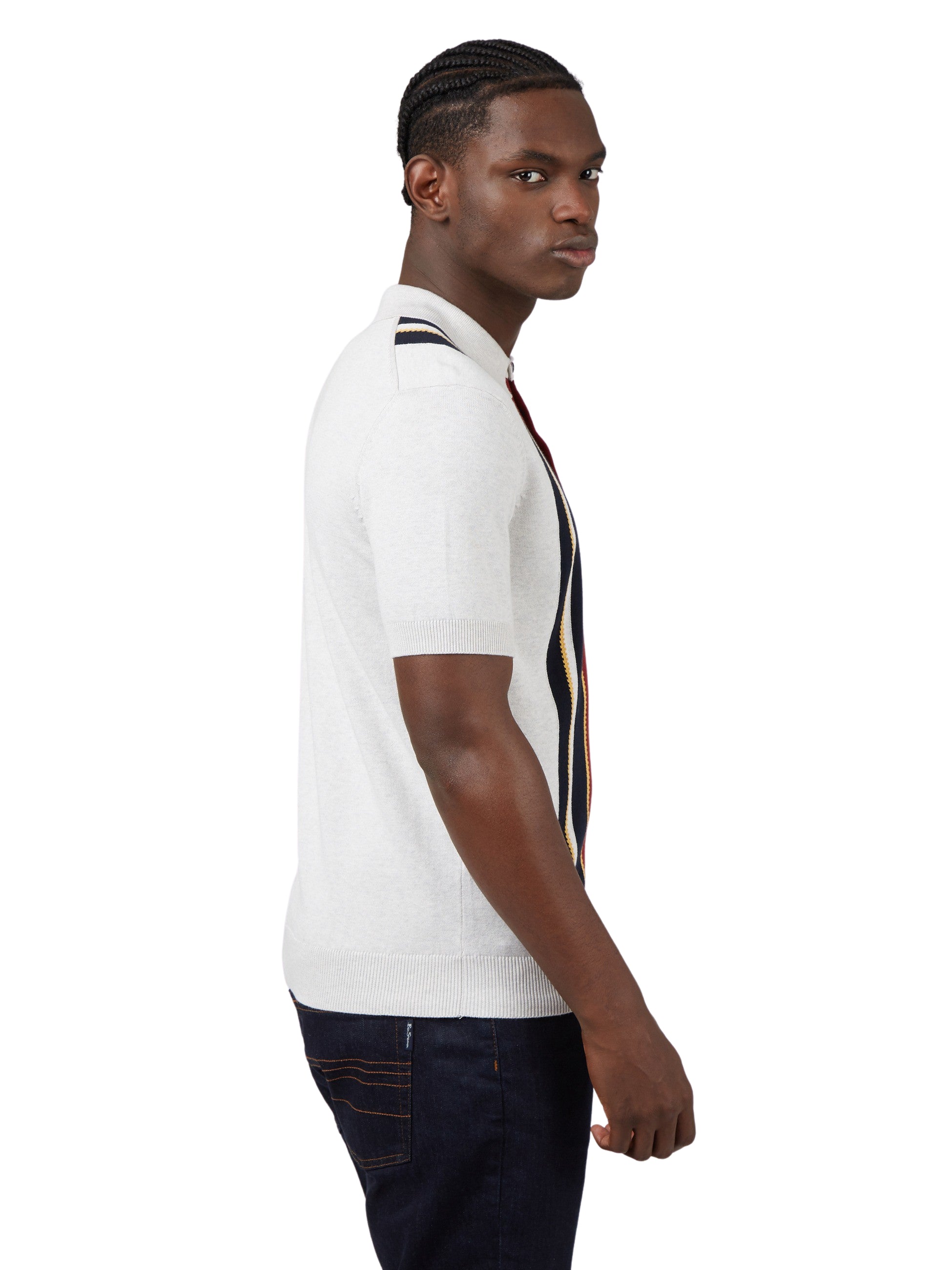 Ben Sherman Mens Knitted Striped Polo Shirt - Short Sleeve