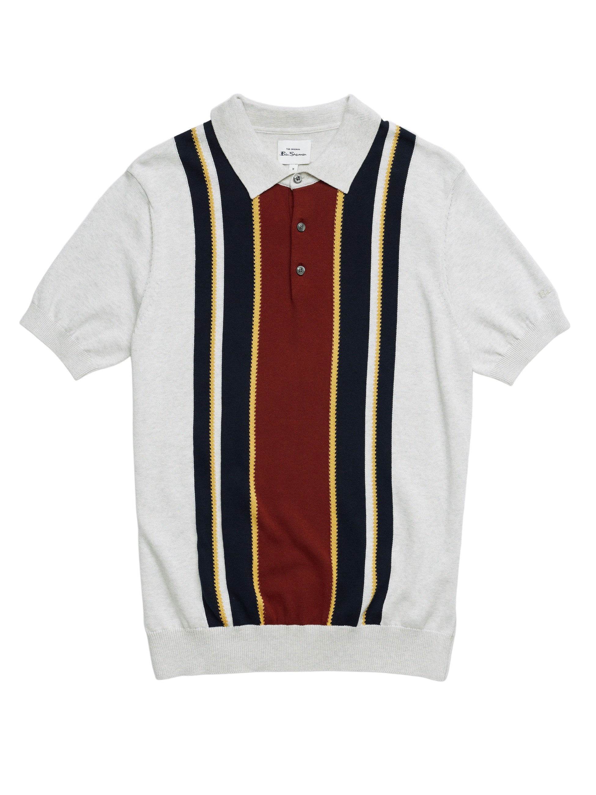 Ben Sherman Mens Knitted Striped Polo Shirt - Short Sleeve