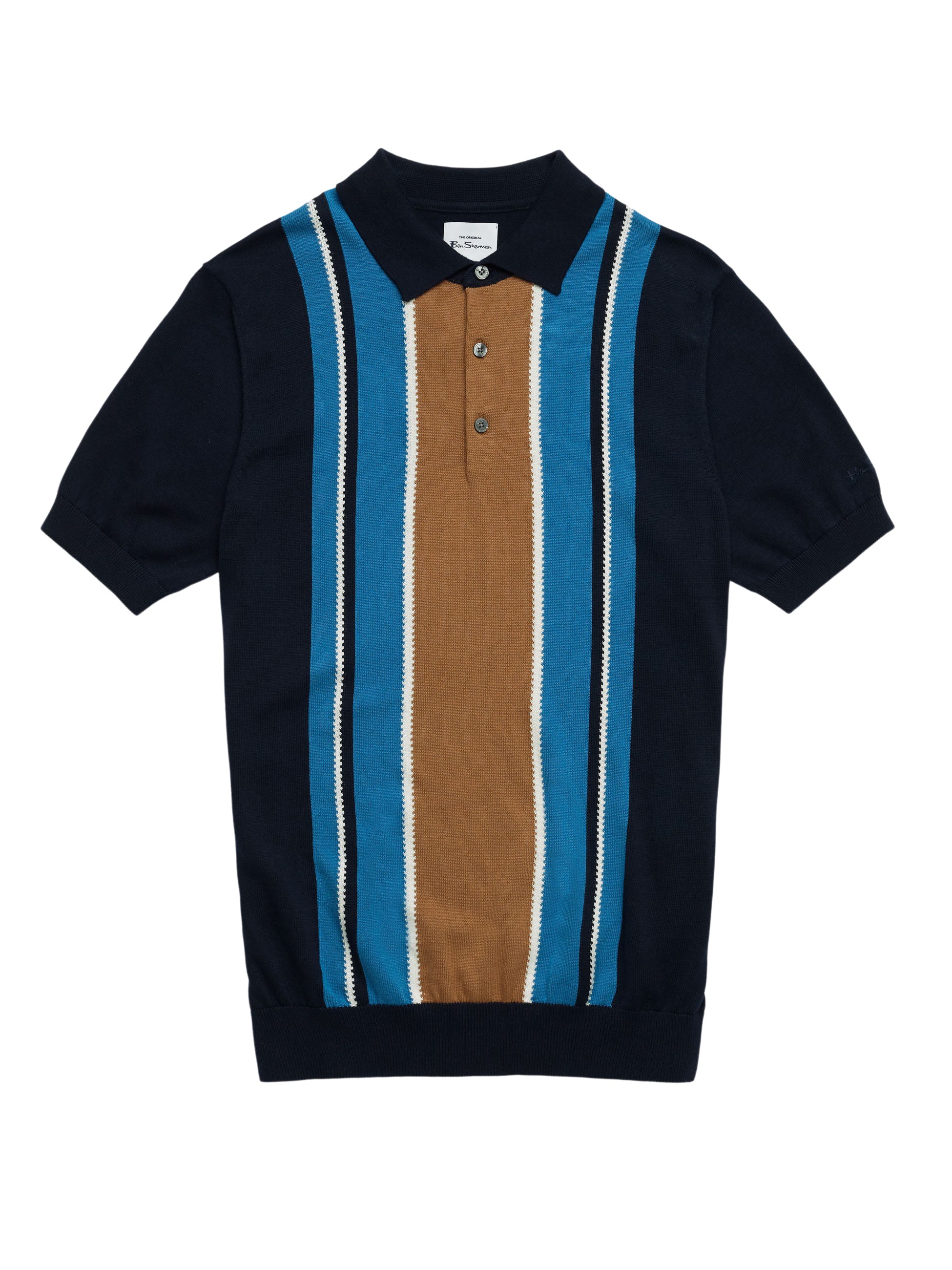 Ben Sherman Mens Knitted Striped Polo Shirt - Short Sleeve