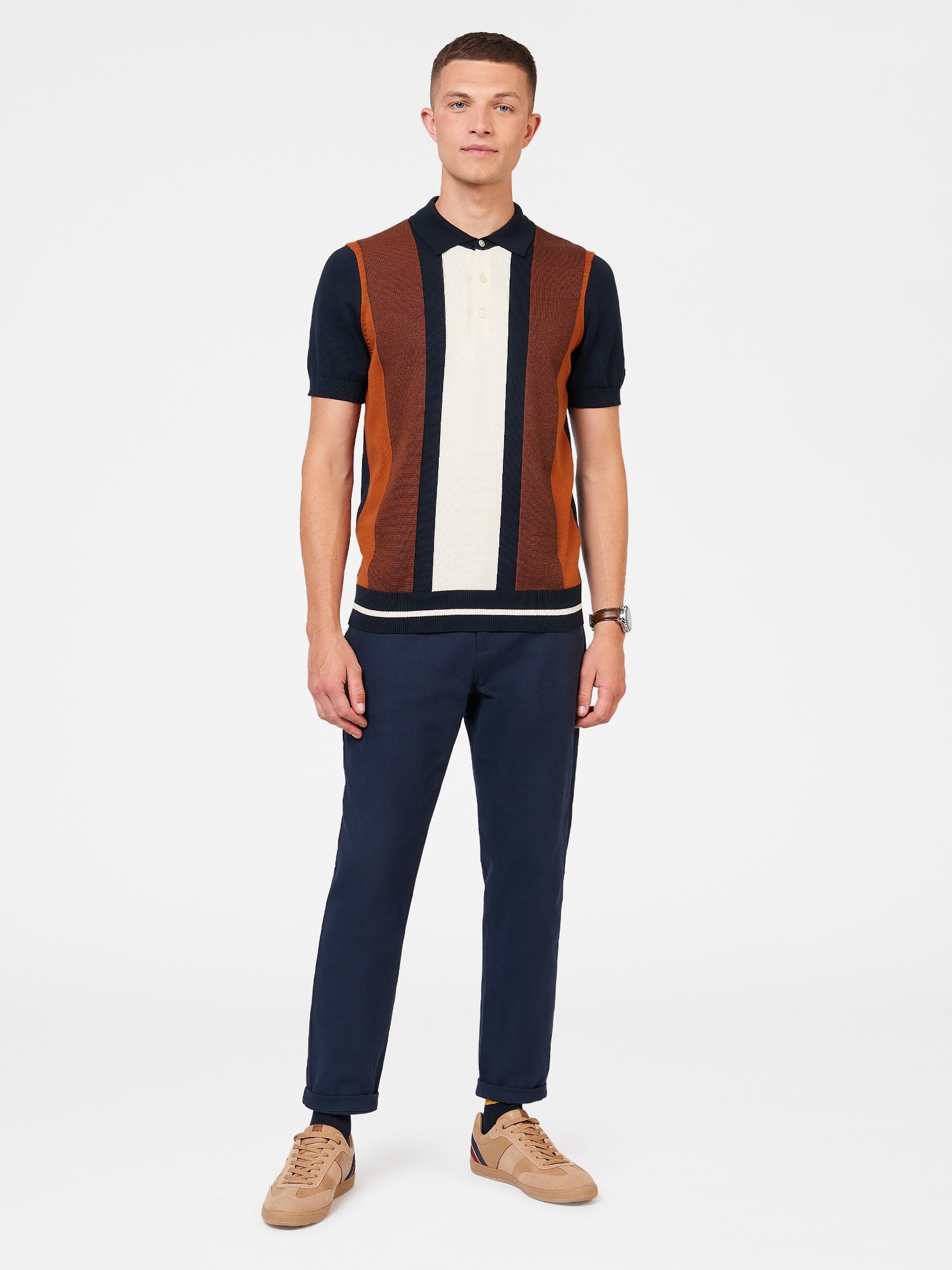 Ben Sherman Men's Striped Knit Polo Shirt