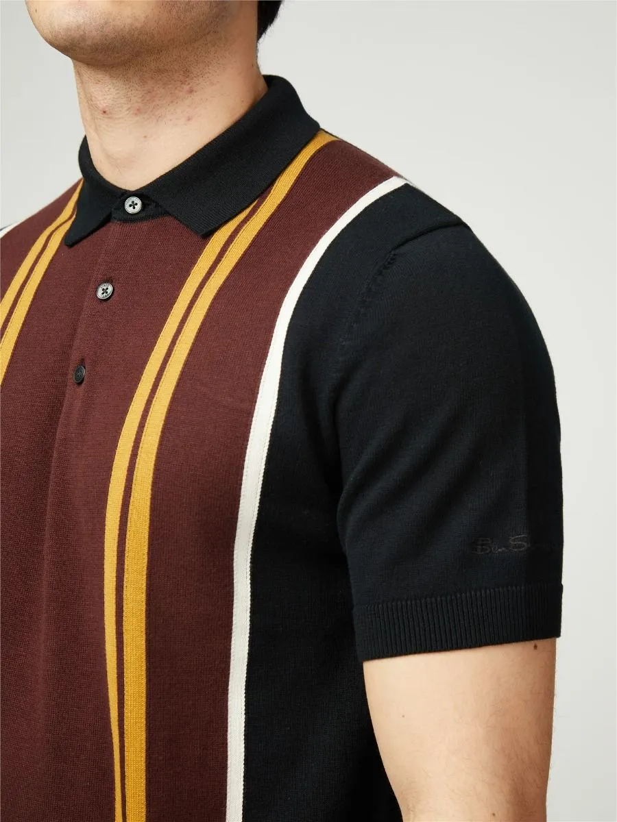 Black Ben Sherman Verticle Stripe Knitted Polo Shirt