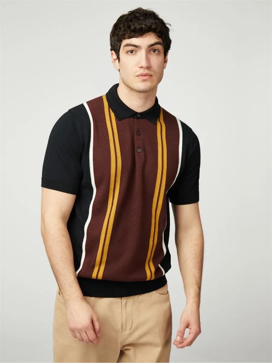 Black Ben Sherman Verticle Stripe Knitted Polo Shirt