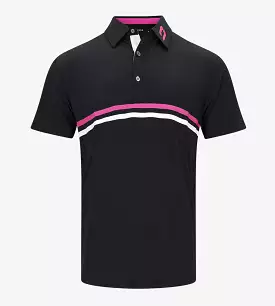 Black and pink striped performance polo.