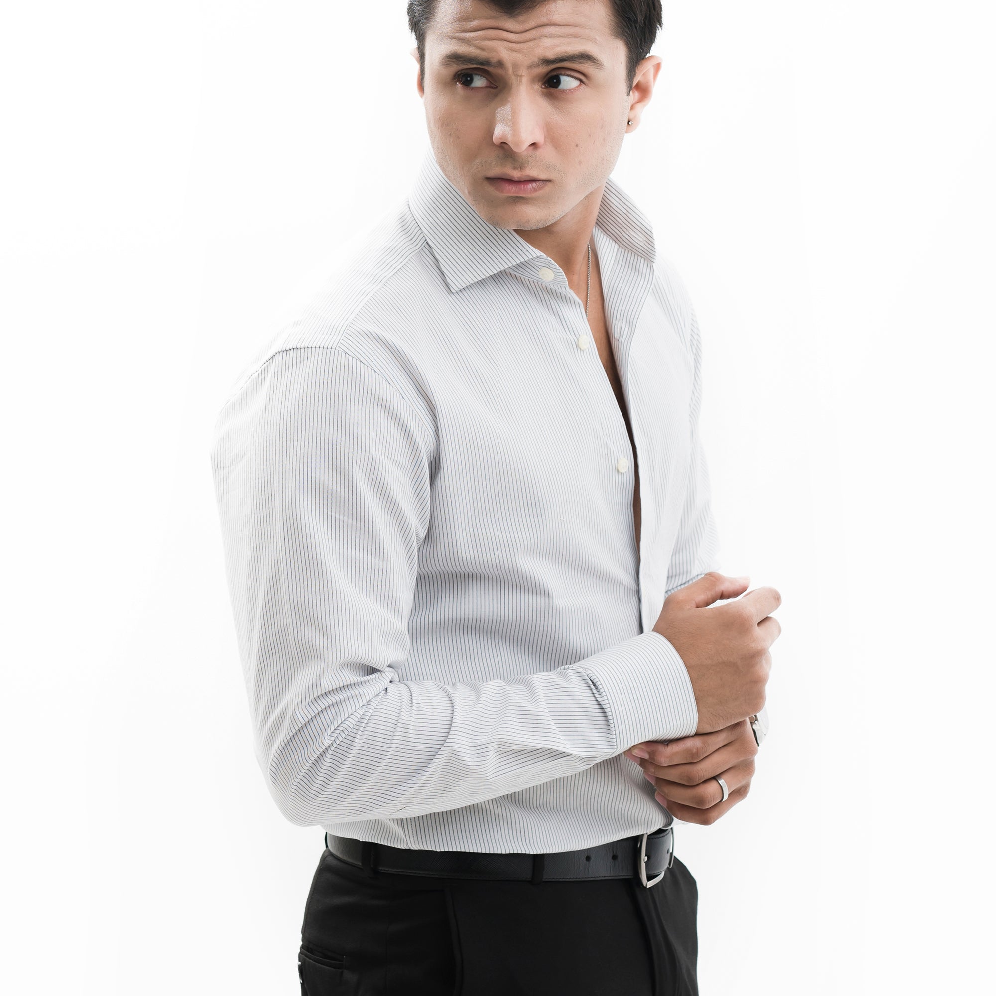 Black and white pinstripe dress shirt