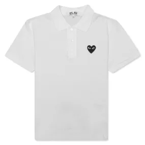 White Polo Shirt with Black Emblem for Women