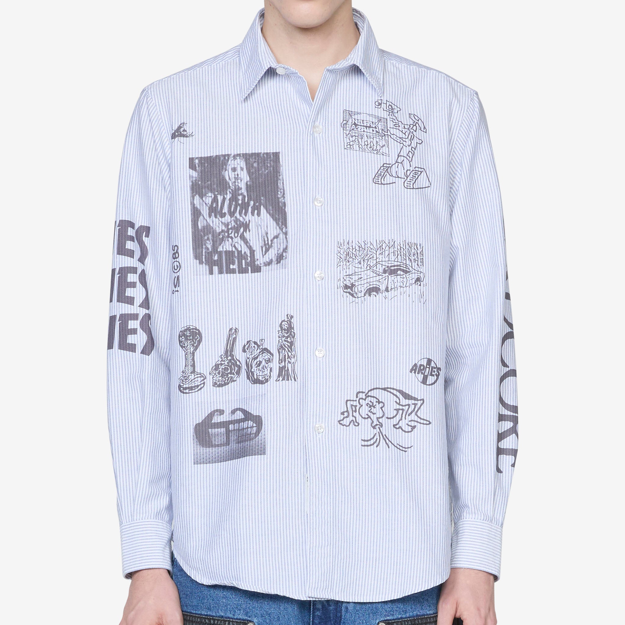 Blue Graphic Overprinted Oxford Shirt