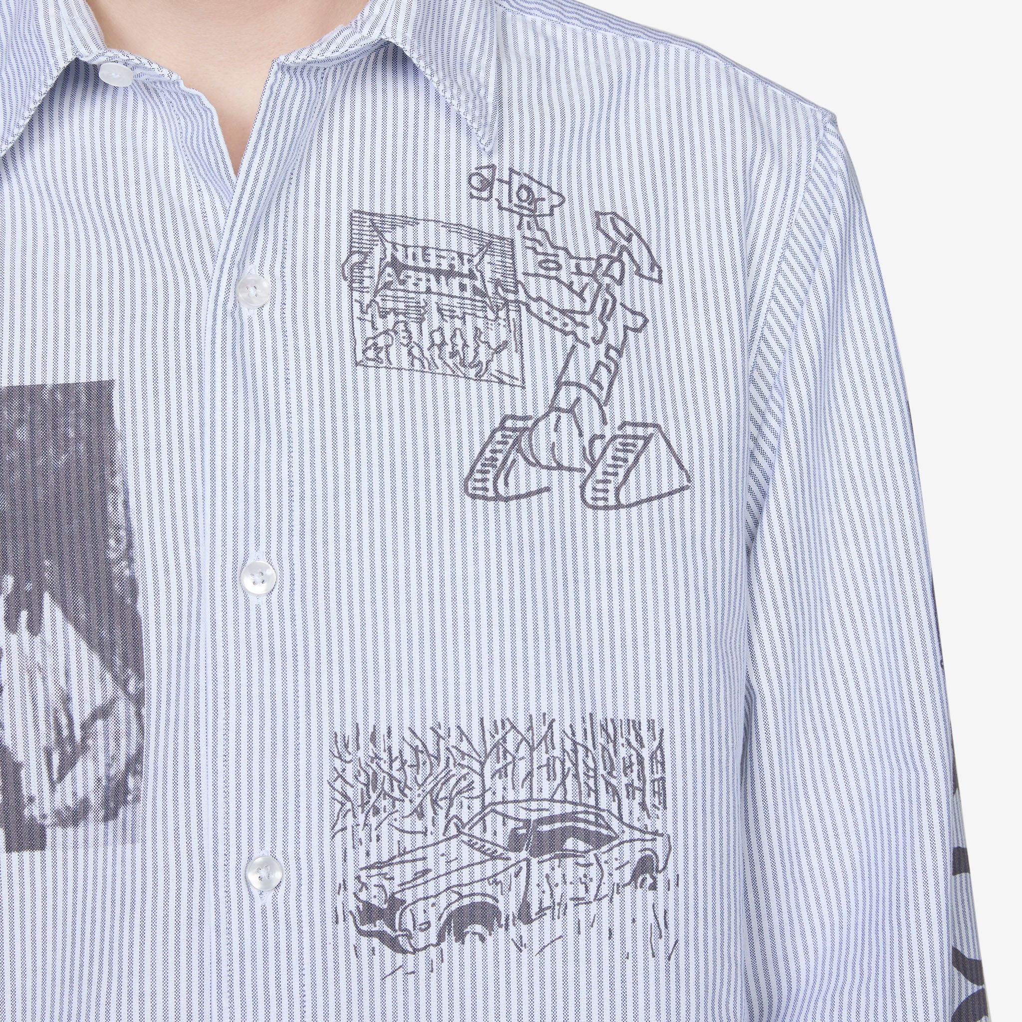 Blue Graphic Overprinted Oxford Shirt