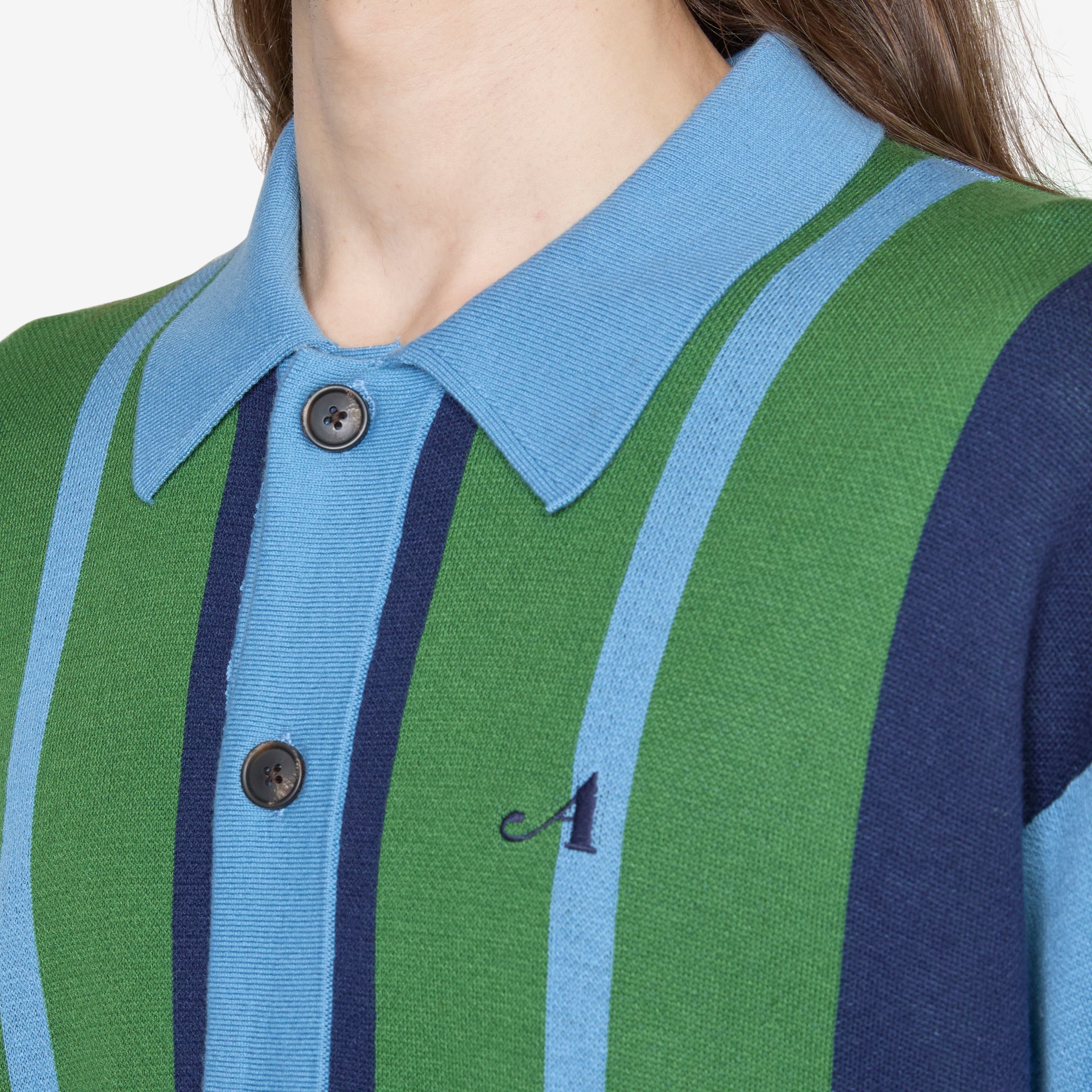 Blue Knit Camp Collar Shirt